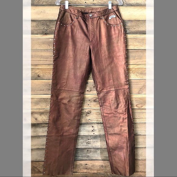 Harley Davidson copper color studded leather pant - Picture 1 of 7